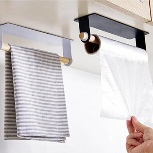 Wall Hanging Iron Single Pole Towel Bar Stickers Glue Storage Rack Kitchen Wipes Towel Holder Save Space Cloth Drying Stand