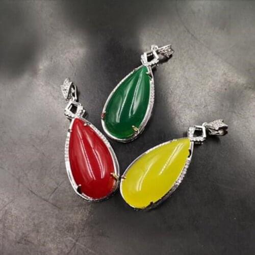 Natural Agate Chalcedony Inlaid S925 silver Water drop Necklace Jewelry Fine Jewelry Multicolor Agate Pendant Christmas Gift