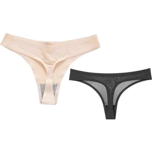 New Sexy Traceless Thong Panties For Women T-Back Ice Silk Invisible Underpants G-String Female Underwear Low Waist Sexy Briefs