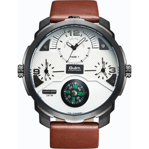 Oulm Ou Lei 2021 Fashion Mens Quartz Watch Large Dial Watch Compass Multi-time Zone Watch Fashion personal adornment Watch