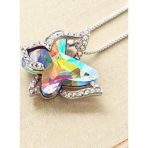 CRYSTAL GLASS Butterfly Necklace Minimalist Jewelry Mother’s Day AB Necklace for Women Fairy Animals Lucky Butterfly XB38FU