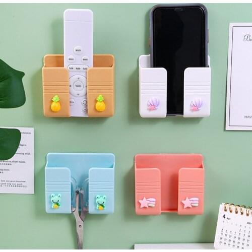 Plastic Phone Holder Cute Cartoon Living Room Wall-mounted Storage Rack Remote Control Sundries Organizer