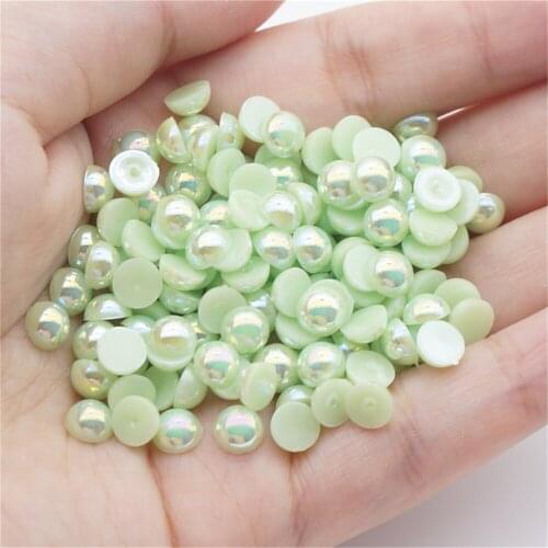 1000/500pcs 2-5mm and Mixed Size Light Green AB Glue on ABS Imitation Half Round Pearls Resin Flatback Beads For Jewelry Making