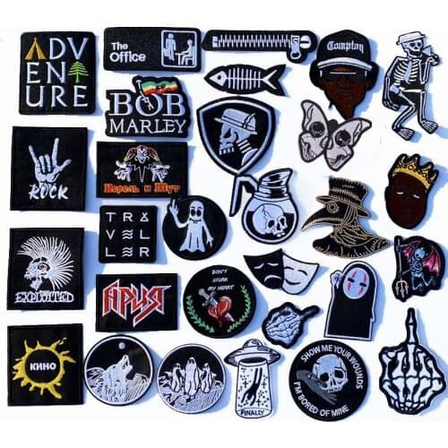 Prajna Black And white Clothe Embroidery Patch Applique Letter Patch Iron On Patches For Clothing Sticker Punk Rock Stripe Badge