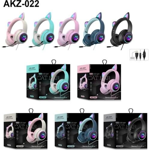 Wired Cat Ear Gaming Headset Stereo bass earphones With Microphone Noice Cancelling LED Lighting Cute Headphones For xiaomi