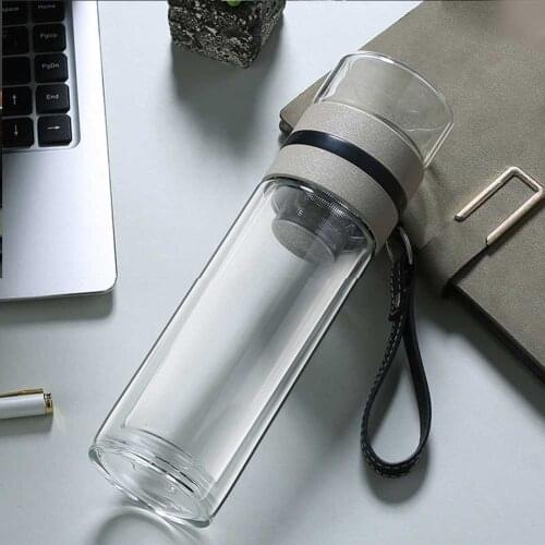 Transparent Glass Tea Cup Portable Water Tea Bottle with Separate Cup B1