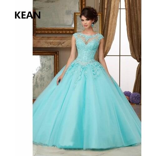 Pink Quinceanera Dresses Cap Sleeve Red Ball Gown Tulle Appliques Sweet 16 Dresses Blue Quinceanera Dress