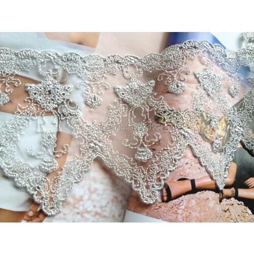 Silver Lace Trim, Tulle Lace, Bridal Trim Lace, Embroidered Lace Fabric 5 Yards
