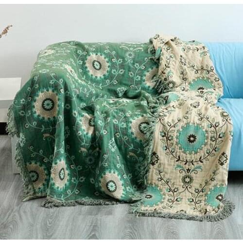 100% cotton muslin blanket chiffon sofa cover elegant tassel multi-functional travel breathable summer