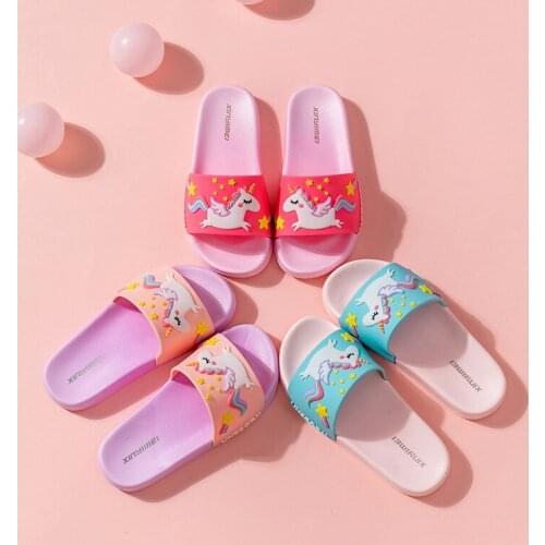 Children Rainbow Unicorn Slippers for Girls House Kids Summer Shoes Beach Sandals Non-Slip Children Baby Bathroom Flip Flops