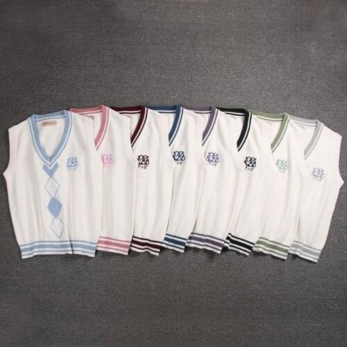 JK Sweater Coat japanese school uniform Panda Embroidered Knitted Vest V-neck Rhombus Uniform Sweater Vest jk uniform