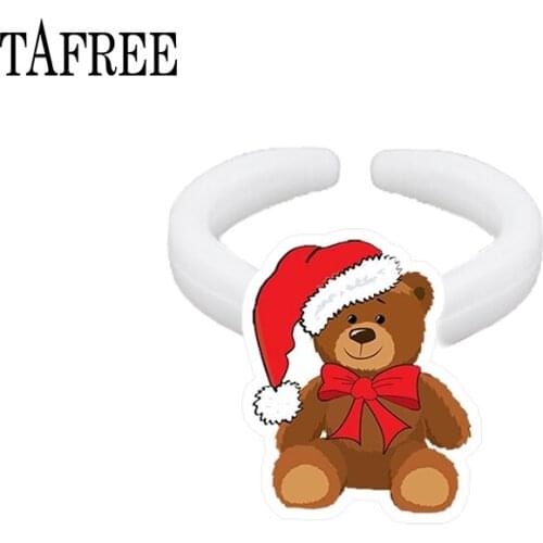 TAFREE Merry Christmas Cartoon Bear Resin Finger Rings For Children Acrylic Ring Kids' Jewelry For Xmas Gift