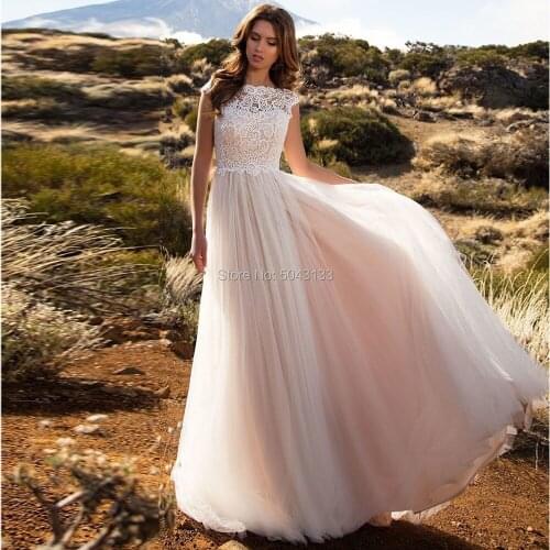 A Line High Neck Soft Tulle Wedding Dresses 2020 Sexy Backless Sleeveless Boho Wedding Gowns Floor Length Vestidos de Noiva