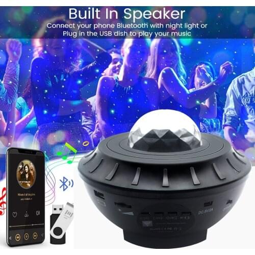 USB LED Star Night Light Music Starry Water Wave LED Projector Light Bluetooth Projector Sound-Activated Projector Light Decor