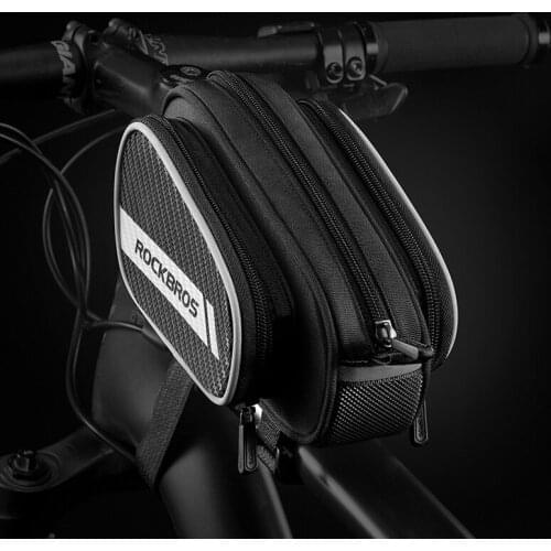 ROCKBROS Bike Top Tube Bag Reflective Strip Scalable Big Capacity MTB Bicycle Saddle Bag Bike Front Bag 1.8L Bike Accessories