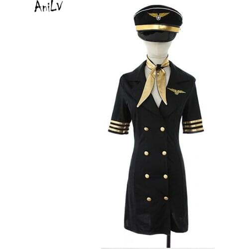 AniLV Women Pilot Flight Attendant Dress Uniform Temptation Lingerie Costume Underwear Pajamas Clothes