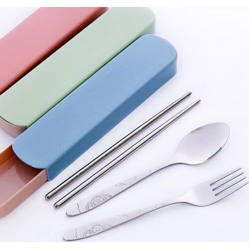 1Set Portable Travel Kids Travel Fork Spoon Tableware Dinnerware Sets Camping Picnic Gift For Child Kids