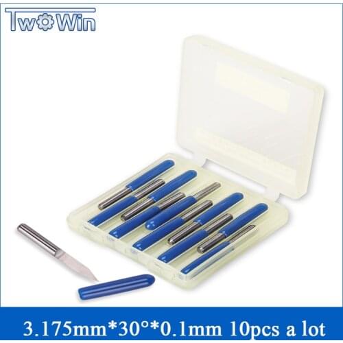 TwoWin 10pcs Milling Cutters 3.17mm Shank Length 15mm 30 Angle 0.1MM Tip Mini PCB Drill Bits Wood PCB Drill Tools Accessories