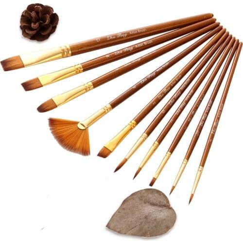 10Pcs/set Fan Shape Tip Brush Nylon Hair Painting Brush New Paint Brushes Set Oil Acrylic Brush Watercolor Pen
