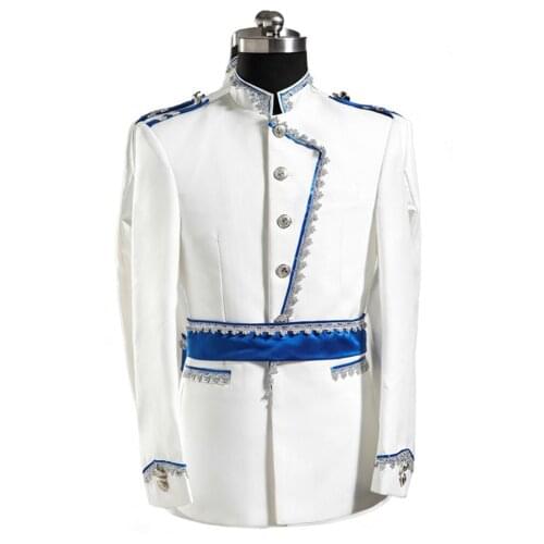 2020 Men White Jacket Formal Dress Costume Groom Tuxedo Bridegroom Business Suit Wedding Pattern Suits Stage Singer Costumes