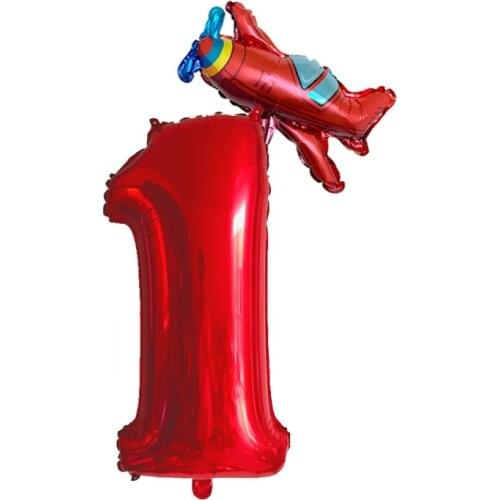 32 inch Red Blue Number With Aircraft Children Birthday Party Decorations Aluminium Foil Balloons Baby Shower Kids Toys Supplies