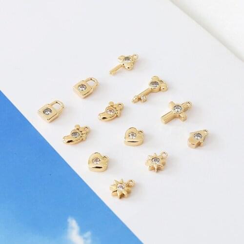 6pcs Copper plating zirconium key lock Cross Pendant Earrings For Women love star foot jewelry necklace bracelet Accessories