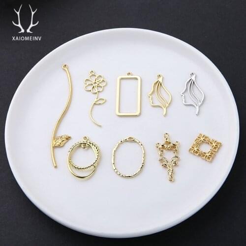 6pcs Simple Irregular Geometric Face Flowers Pendant Diy Handmade Earrings Materials Wholesale Hollow Rectangular Alloy Metal