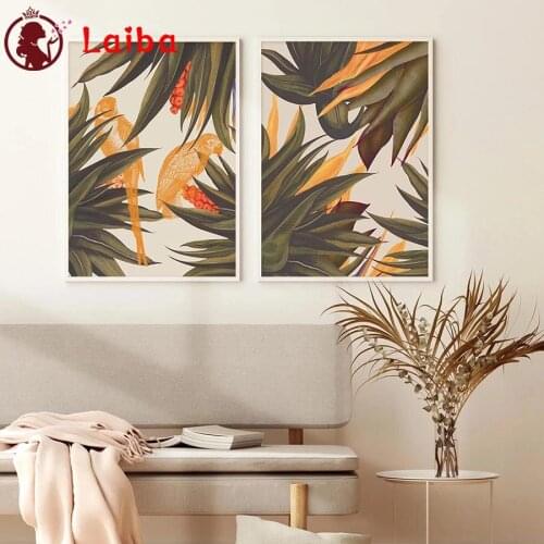 Diamond painting Abstract jungle art tropical leaf pineapple fruit cross stitch mosaic embroidery full diamond round square2PCS