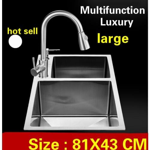 Free shipping Apartment large kitchen manual sink double groove multifunction 304 stainless steel vogue hot sell 810x430 MM