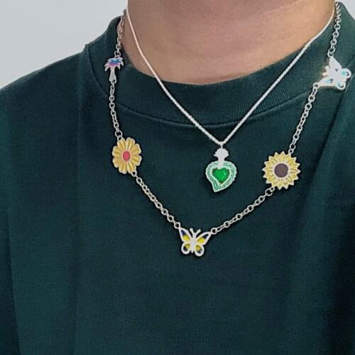 2020 Fall/Winter New Star Same Style Daisy Sunflower Coconut Butterfly Necklace Ins Hip Hop Wild Sweater Chain