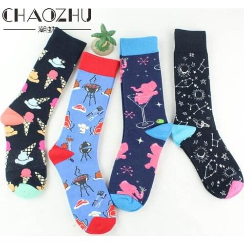 CHAOZHU 6 colors creative childlike cartoon ice cream star map beer BBQ long autumn winter warm cotton fashion Funny socks