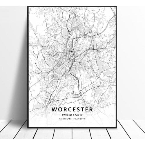 Chattanooga Ephraim Raleigh Shreveport Waco Worcester Unitedstates Map Canvas Art Poster