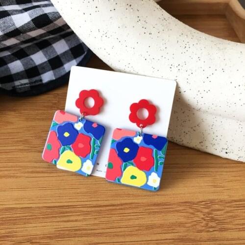 Geometric Painted Relief Korean Earrings Acrylic Multi Hyperbole Statement Earrings