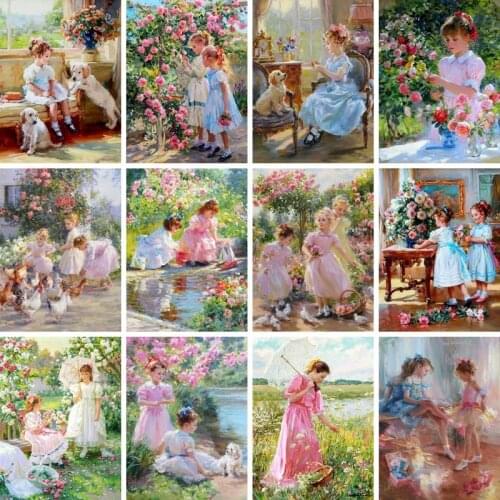 GATYZTORY Painting By Numbers For Adults Girl Garden DIY Kits HandPainted On Canvas With Framed Oil Picture Drawing Coloring By