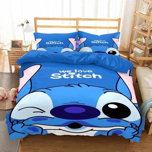 Disney Cute Lilo & Stitch Bedding Set Cartoon Printing Duvet Cover Set Pillowcase Comforter Cover Kids Children Boys Girls Gifts