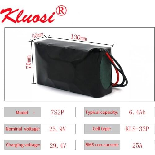 KLUOSI 7S2P 24V 6.4Ah 6Ah 25.2V 29.4V Lithium Battery Pack FOR Electric Motor Bicycle Scooter Motor Built-in 25A BMS Balanced