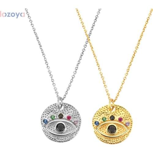 Lozoya New 925 Sterling Silver Gold Fashion Fine Jewels Colorful Eye Coins Pendant Necklace Long Chain Lucky Eye Luxury Women