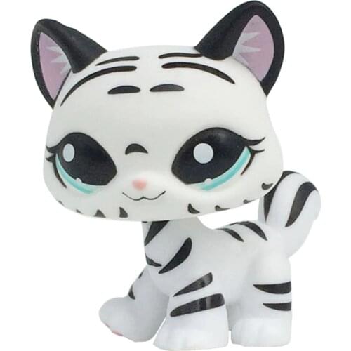 LPS CAT Rare animal pet shop toys standing black & white short hair cat striped tiger kitty blue eyes toys gift for kids