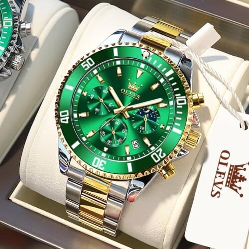 OLEVS Men Watch Sports Green Luxury Top Brand Fashion Waterproof Quartz Stainless Steel Watches for Men Wristwatch Reloj Hombre