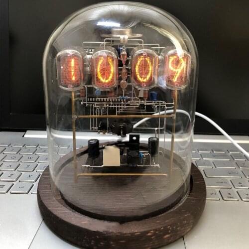 Classic Vintage IN-12 Nixie Tube Clock Kit DIY / Assembled W/ Round Glass Case Wood Electrical Standard Alarm Clock Original