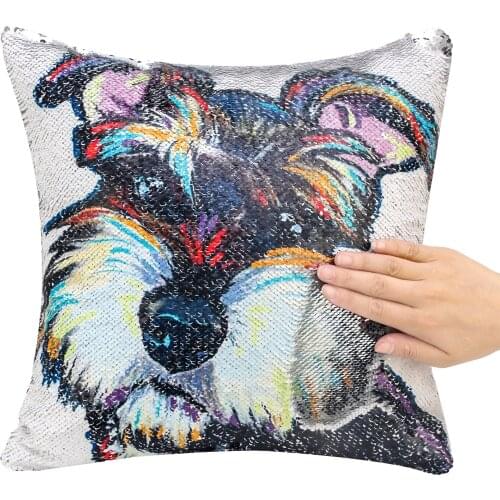 Cute Pet Dog Sequin Pillow Cover 40*40cm Cushion Cover Schnauzer Pillows Cases Home Decor Cushion Covers