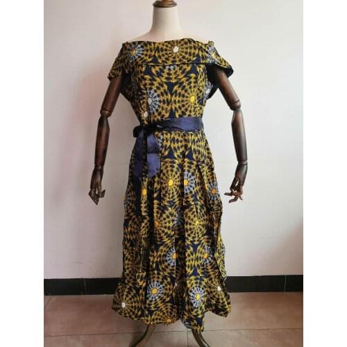 Latest New Style Fashion Classic Print Dashiki African Clothing Polyester Batik Fabric Back Zipper Dress Size L - XXXL