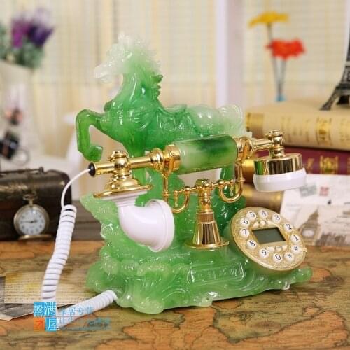 A new are European antique phone hands-free with blue screen telephone Decoration home art electric wood vintage Rotate Dial