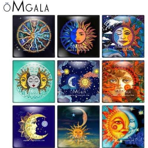 Cartoon Colorful Sun and Moon Art Paintings 10pcs Mixed 12mm/20mm/25mm/30mm photo glass cabochon demo flat back Making findings