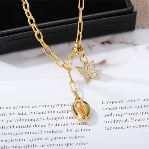 Butterfly And Shell Necklaces For Women Stainless Steel Baroque Adjustable Charm Delicate Choker Glamour Wedding Jewelry Gift