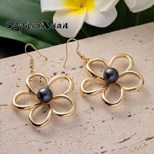 SophiaXuan Hawaiian Samoa Marshall Polynesian Dangle Earring Fashion Jewelry New Plumeria Flower Drop Earrings for Women Gift