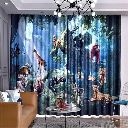 Blue curtain animal curtains 3D Curtain Luxury Blackout Window Curtain Living Room