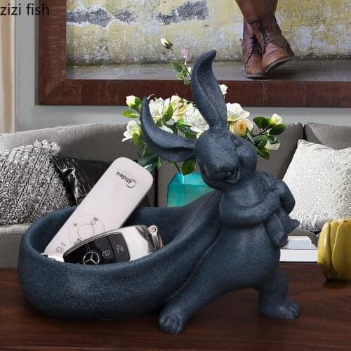 Modern Resin Cute Rabbit Key Remote Storage Box TV Cabinet Decoration Cartoon Animal Candy Jewelry Storage Container Home Decor