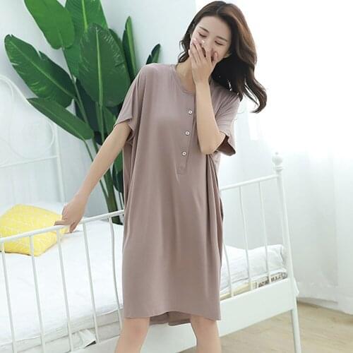 Fdfklak Loose Nightgowns New Night Dress Sexy Nightwear Sleepwear Short Sleeve Modal Sleep Dress For Womens Night Wear