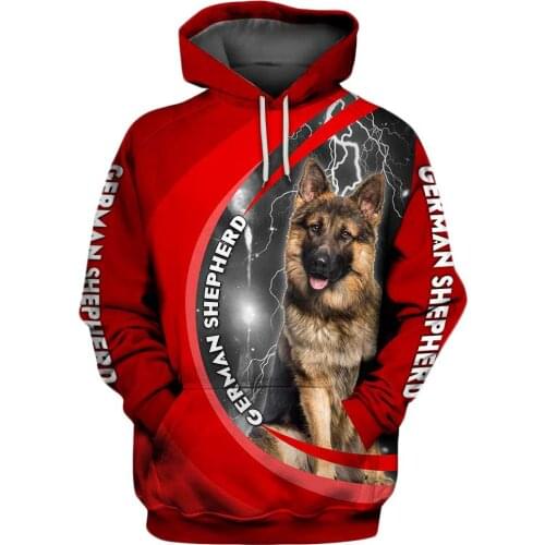 Unisex 3D Graphic Hoodies Sweatshirts Animals Dog Art German Shepherd Red Hoodie Men/Women Casual Streetwear Sweatshirt Pullover